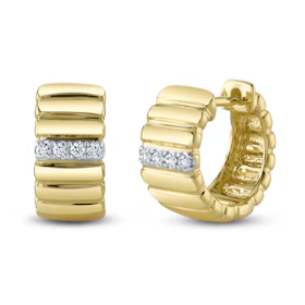 Yellow Gold Huggies with Diamonds