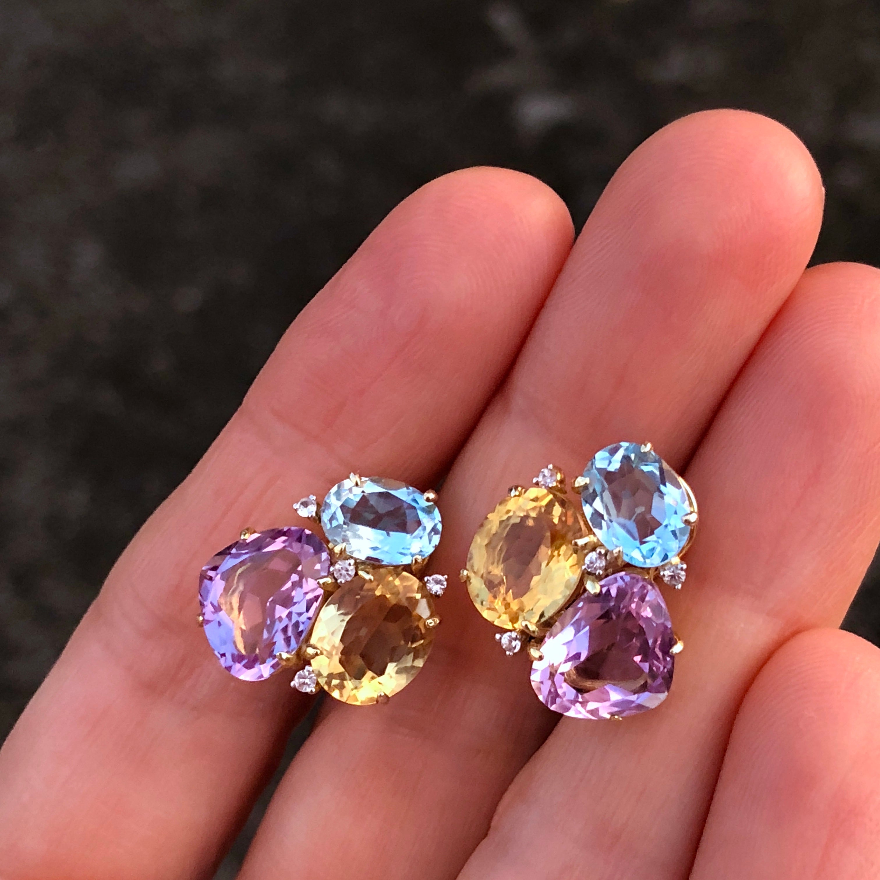 Gold Baguette Stone Stud Earrings: Mystic Pink Topaz | Freshie & Zero