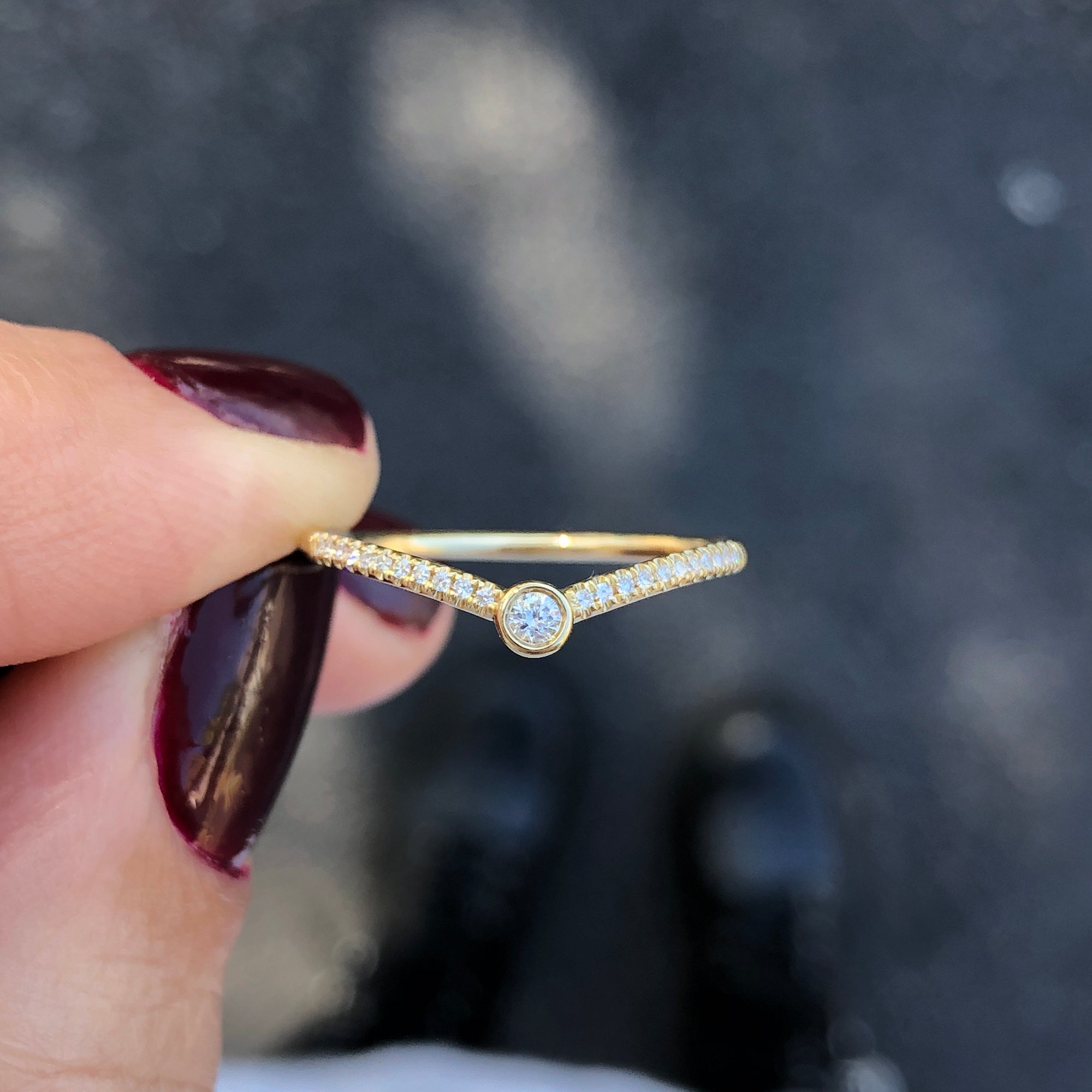 Yellow Gold V Shape Band Thin