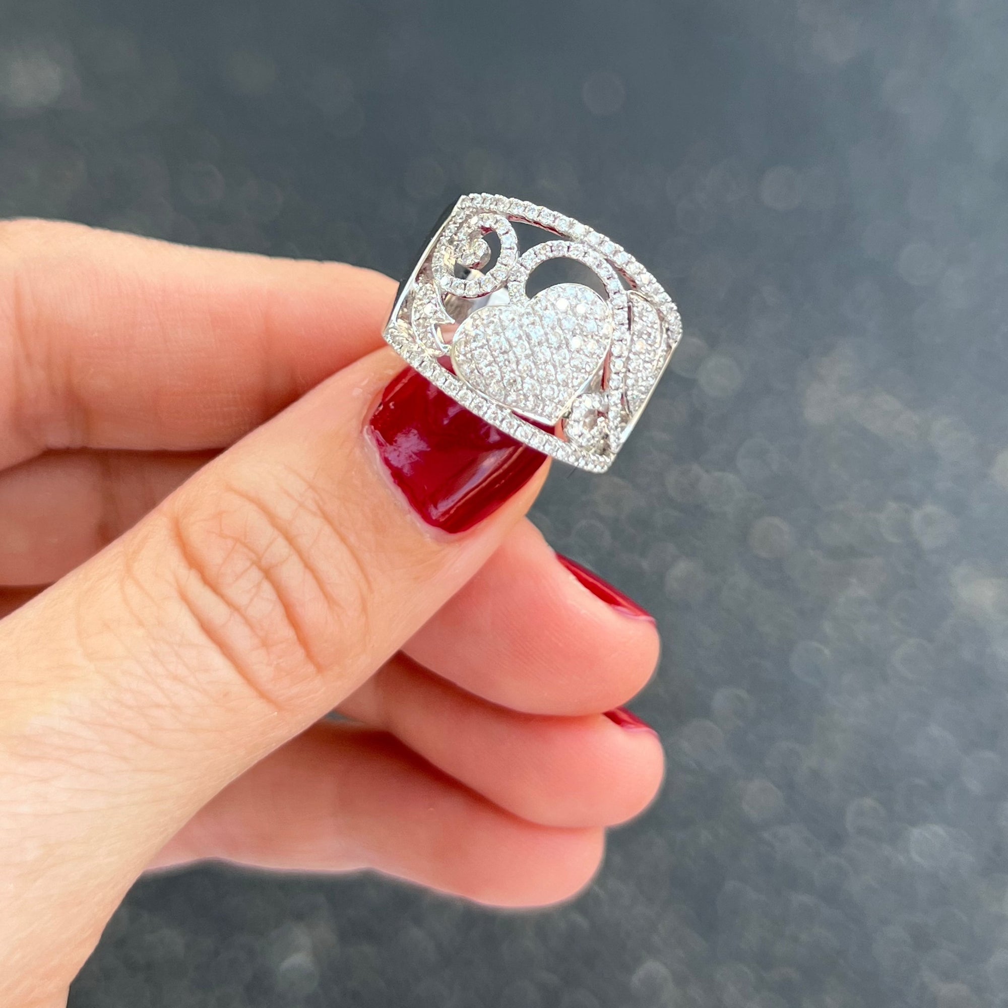 Diamond Heart Wide Ring Band