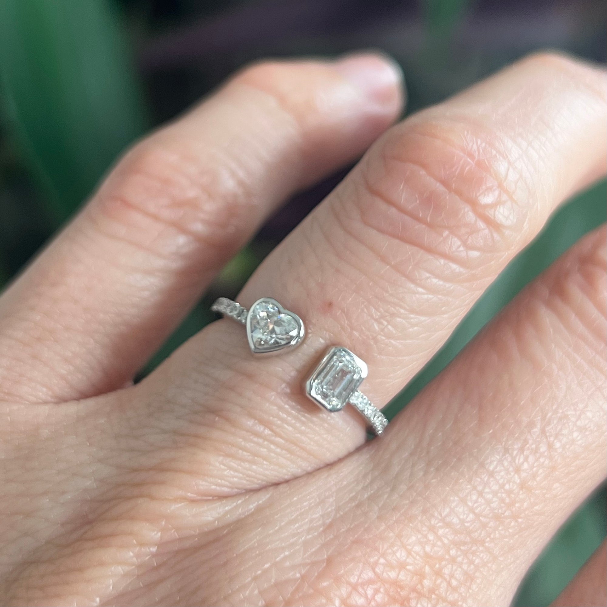 Heart Diamond and Emerald Cut Diamond Split Ring