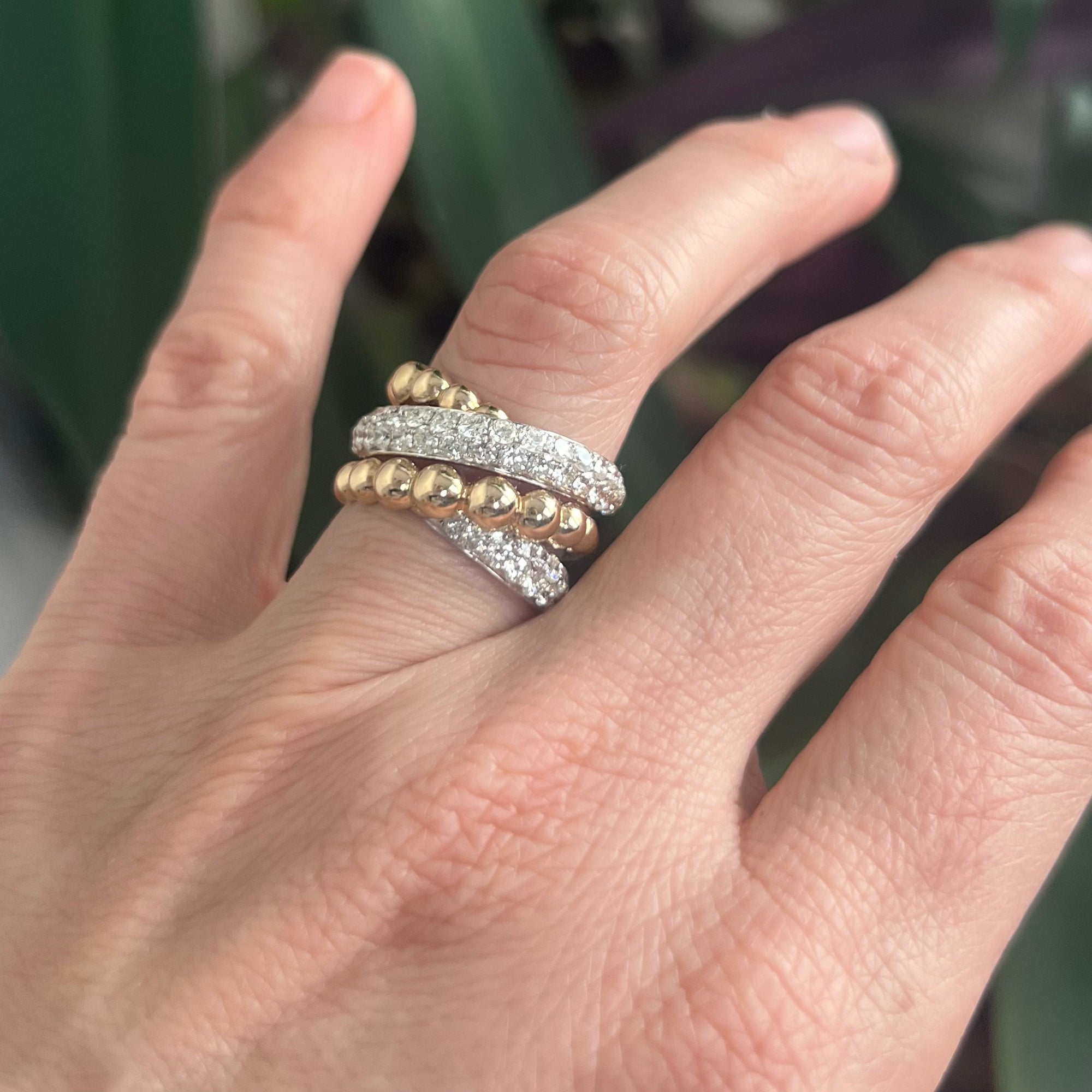 Wide Two Tone Diamond Crossover Ring Santayana