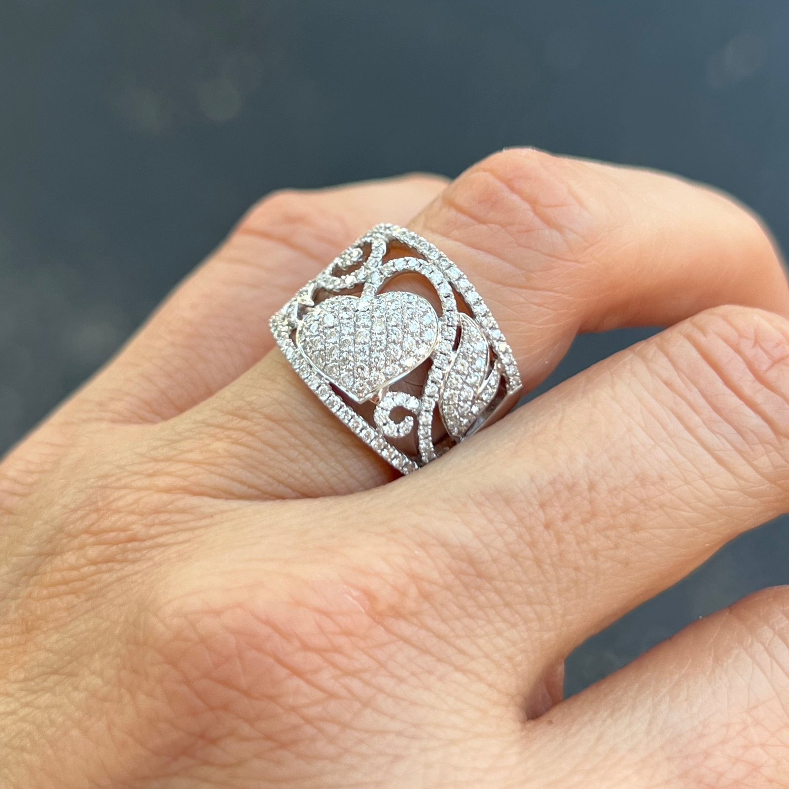 Diamond Heart Wide Ring Band