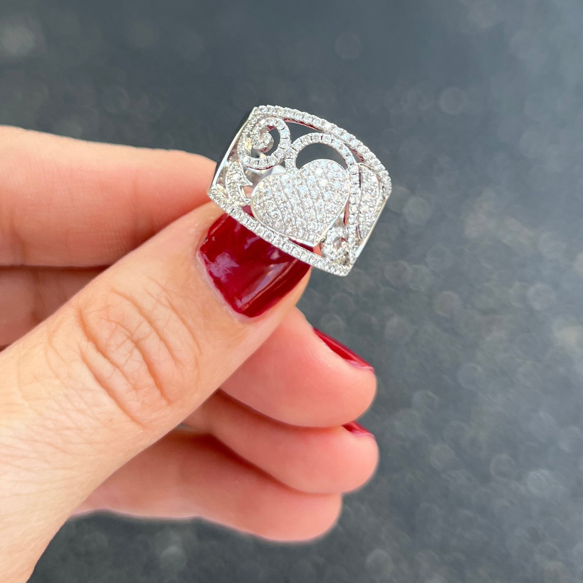 Diamond Heart Wide Ring Band