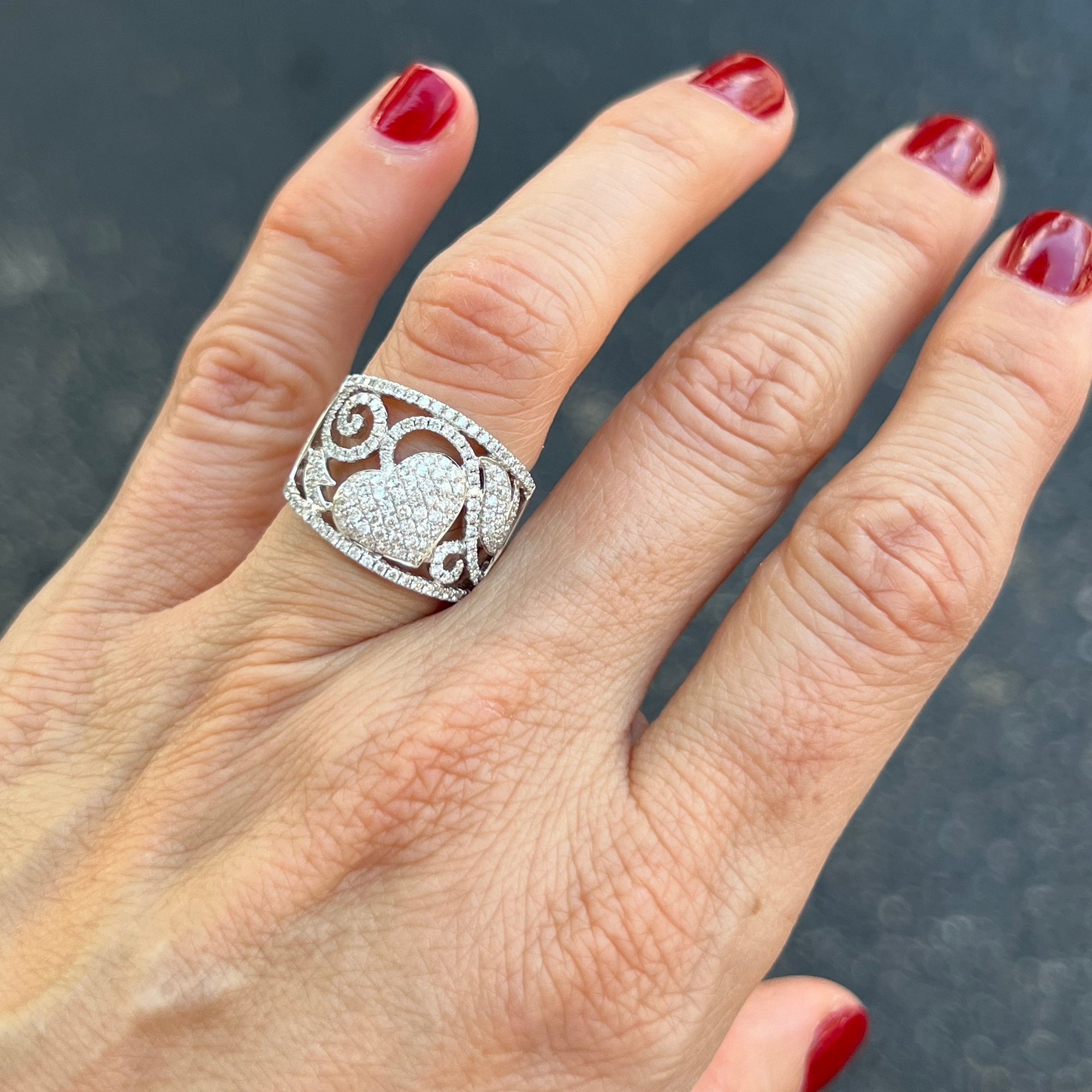 Diamond Heart Wide Ring Band