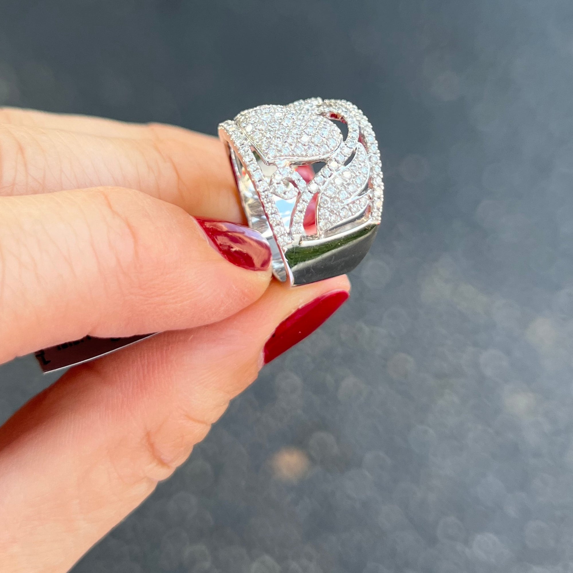 Diamond Heart Wide Ring Band