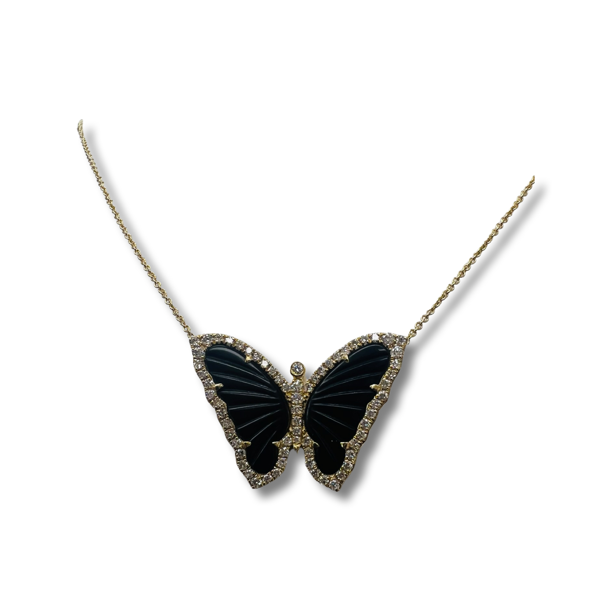 Black Onyx and Diamond Butterfly Pendant Necklace