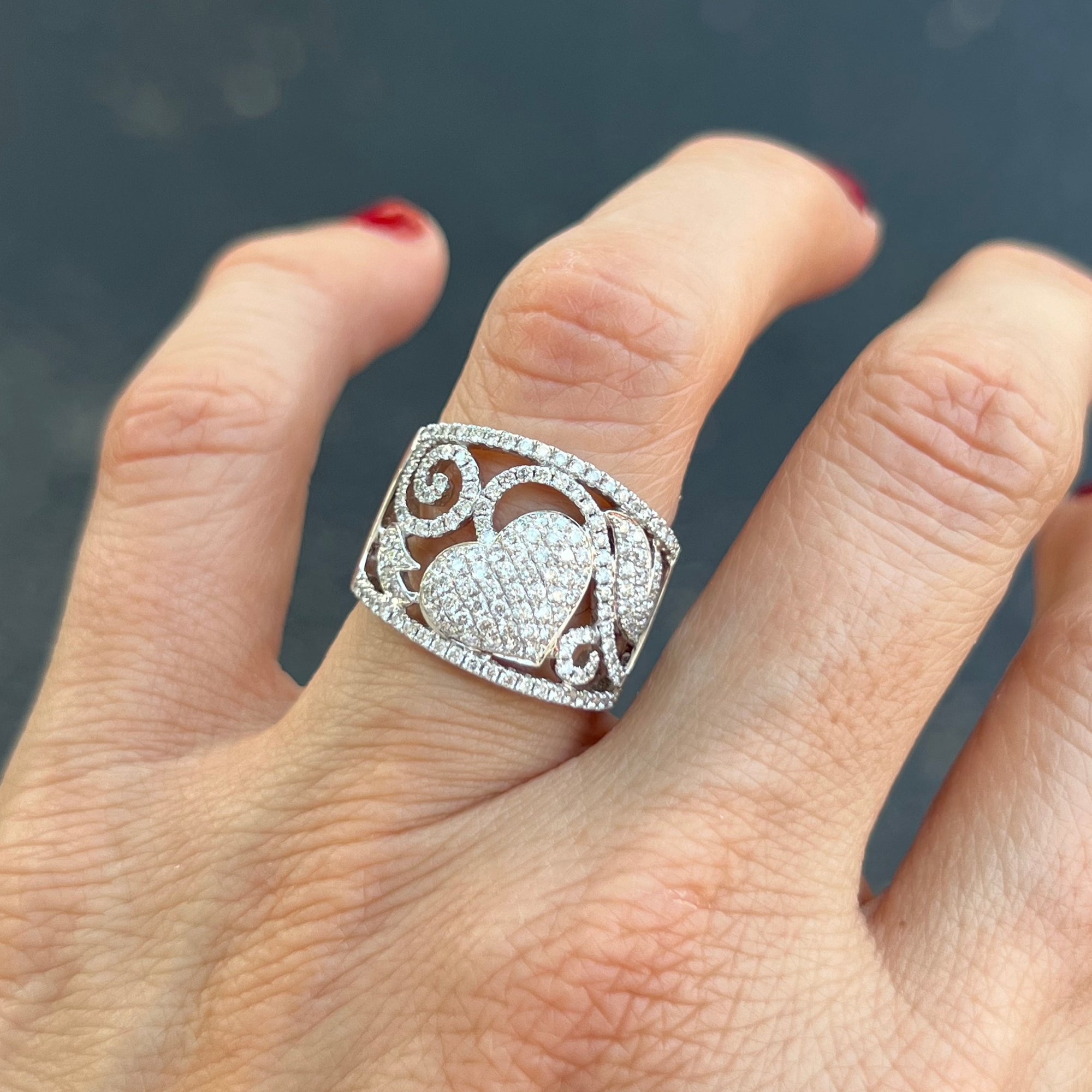 Diamond Heart Wide Ring Band