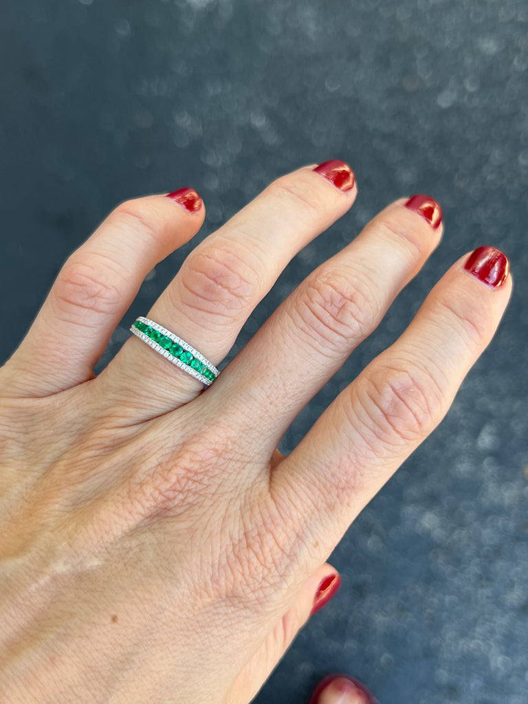 Thin Emerald and Diamond Band Santayana