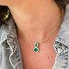 Two Stone Emerald Pendant with Diamond Halo on Omega Chain