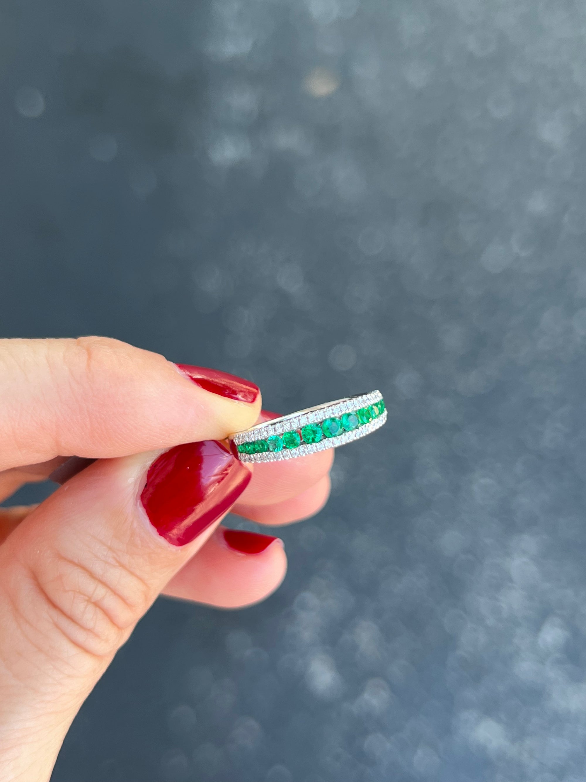 Thin Emerald and Diamond Band Santayana